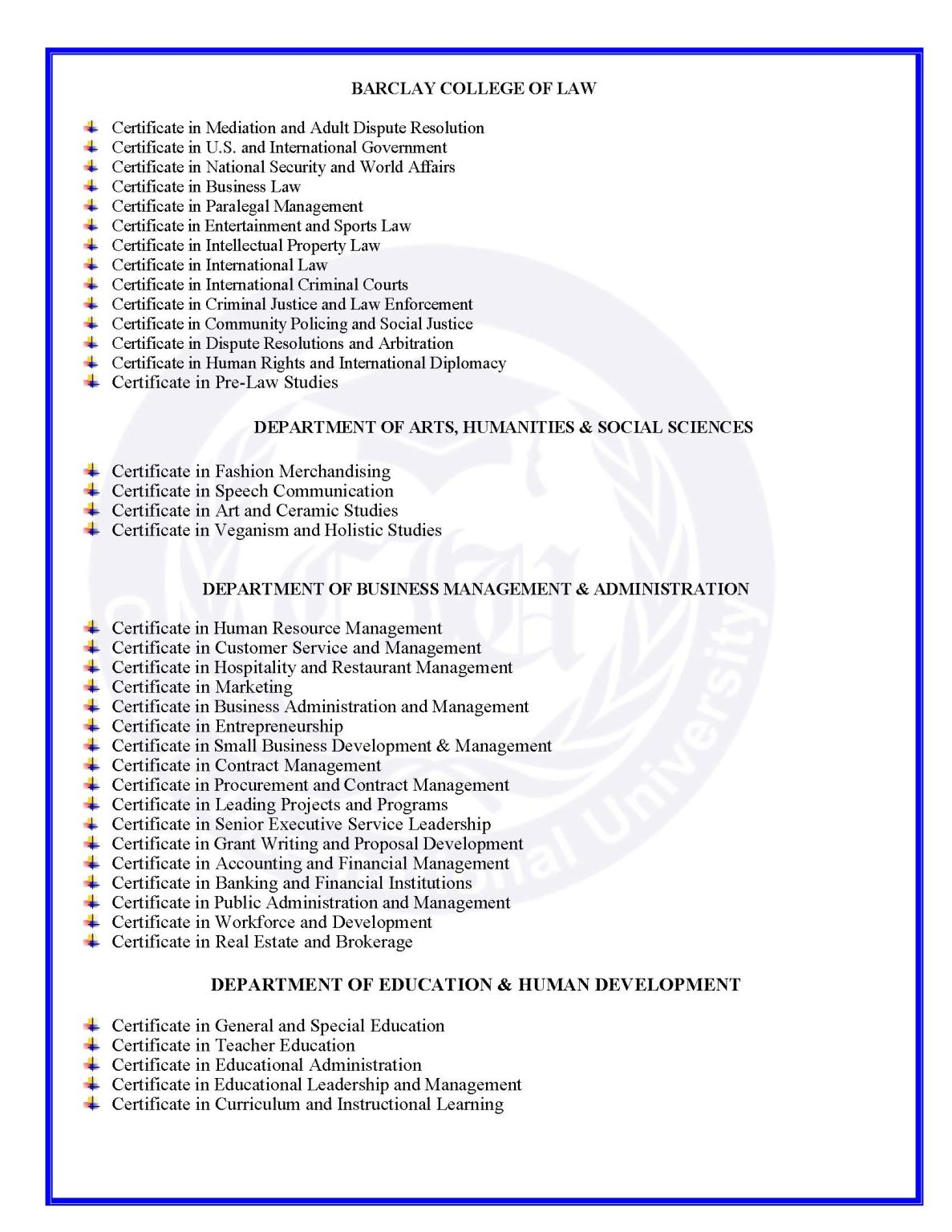 CIU Certificate Program - Cavalla International University of America